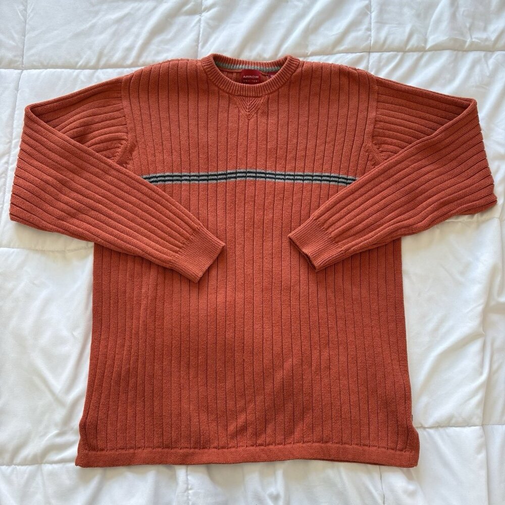 Vintage Mens Small Orange Crewneck Long Sleeve‎ Sweater 100% Cotton Skater 90s